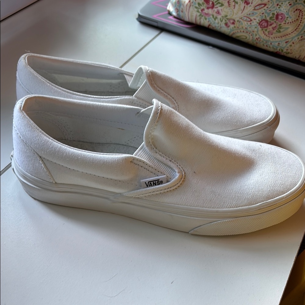 Vans Classic White Canvas Slip-Ons